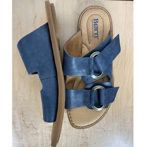 Born Women's Marston Navy Leather 2 strap Sandals Size 7M - Picture 4 of 6